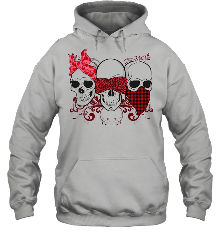 Three Skulls Happy Valentine 2021 Plaid shirt Unisex Hoodie
