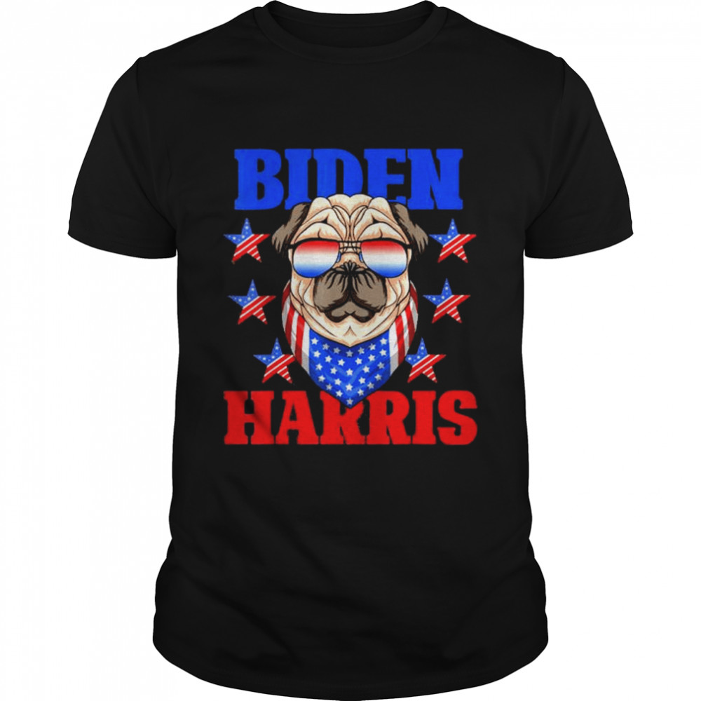 Biden harris 2021 democrat american flag pug dog sunglasses unisex shirt