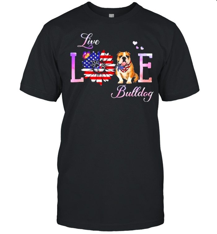 Live love bulldog pug sunflower american flag shirt