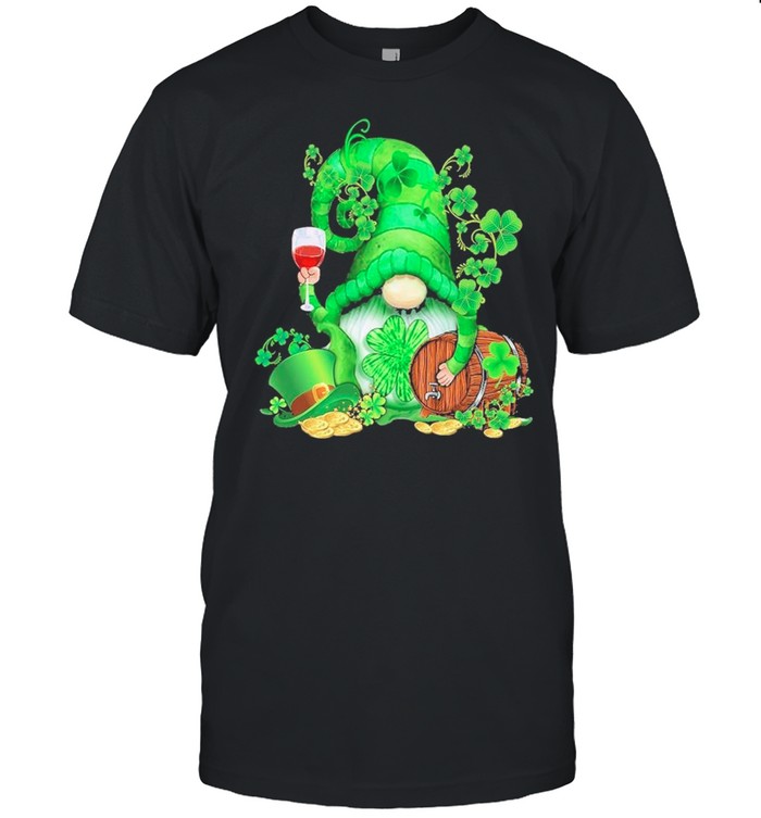 Hippie Gnome Drinking Wine With Barrel Wine Happy St Patricks Day shirt