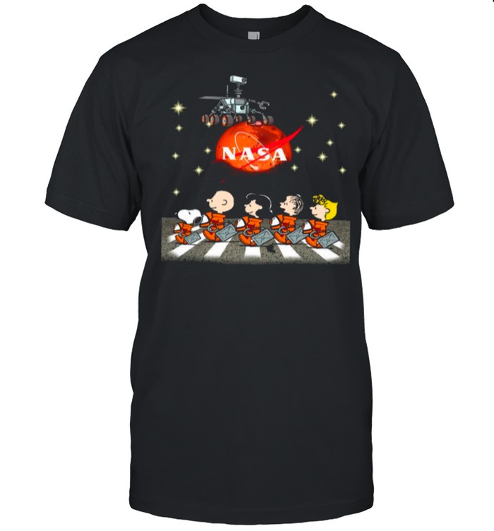 NASA Snoopy Charlie Brown And Friends Abbey Road Mars Perseverance Rover Mission 2020 shirt