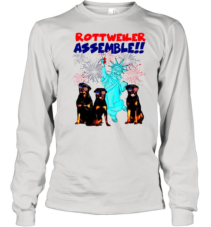 Rottweiler Assemble Happy Independence American Flag shirt Long Sleeved T-shirt