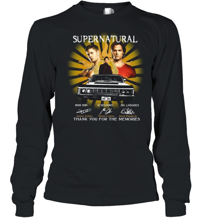 Supernatural Movie 2005 2021 Ackles Collins Padalecki Signatures Thanks For The Memories shirt Long Sleeved T-shirt
