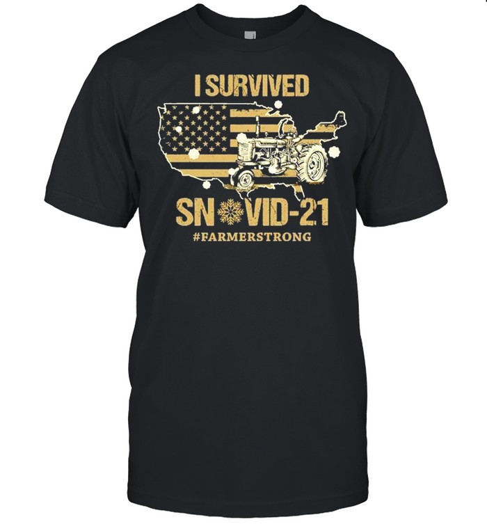 Tractor I Survived Snovid 21 #Farmerstrong American Flag shirt