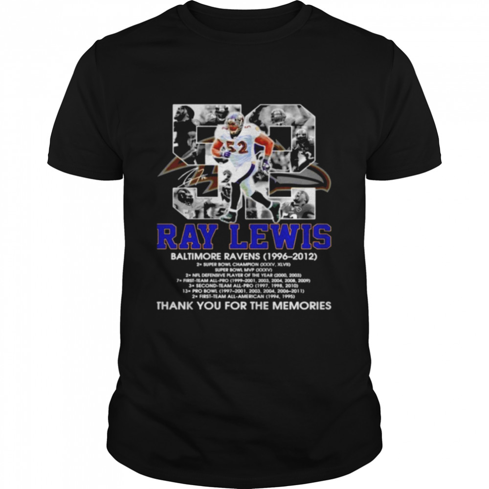 52 Ray Lewis Baltimore Ravens 1996 2012 Signatures Thanks For The Memories shirt