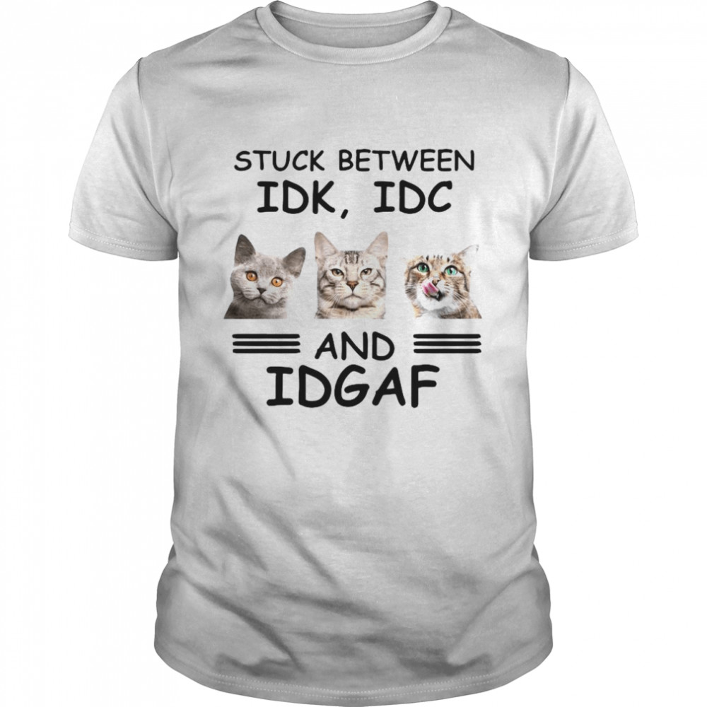 Cat Stuck Between Idk Idc And Idgaf shirt