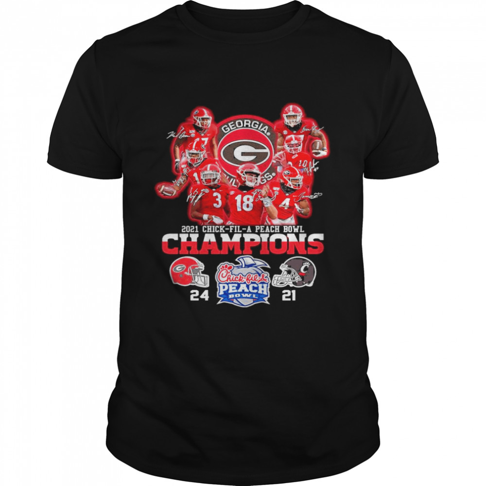 Georgia Bulldogs Team Football Players 2021 Chick Fil A Peach Bowl Champions 24 21 Cincinnati shirt