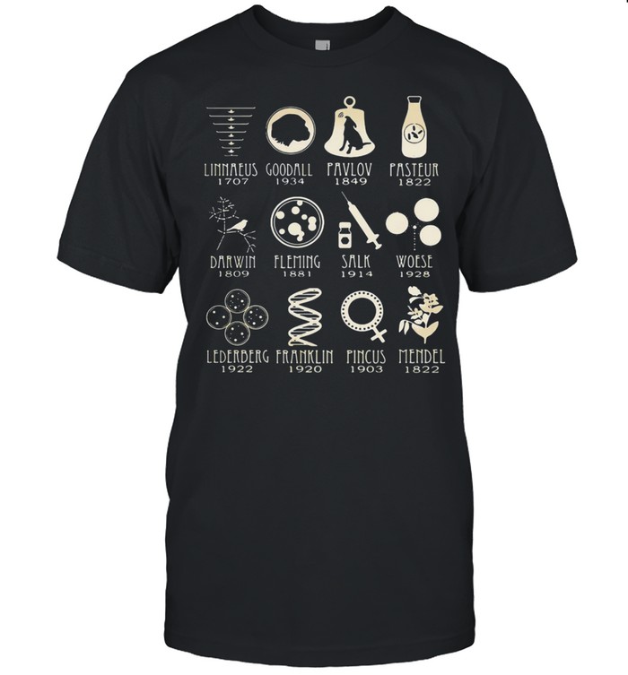 GOOD SCIENCE LINNAEUS GOODALL PAVLOVE FRANKLIN MENDEL SALK THANK SHIRT