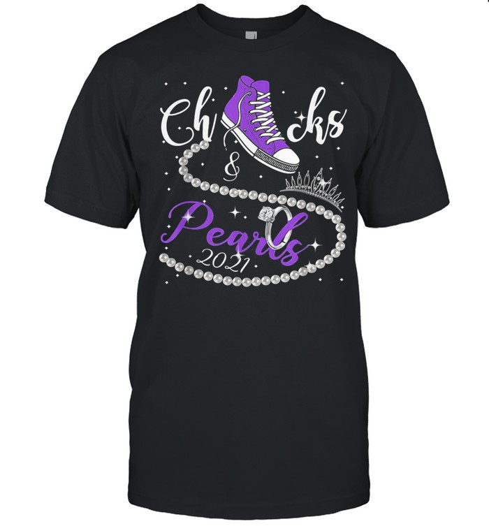 KAMALA HARRIS CHUCKS AND PEARLS 2021 PURPLE CONVERSE shirt