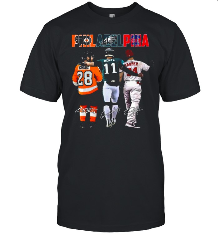 Philadelphia Sport Teams 28 Giroux 11 Wentz And 34 Harper Signatures shirt