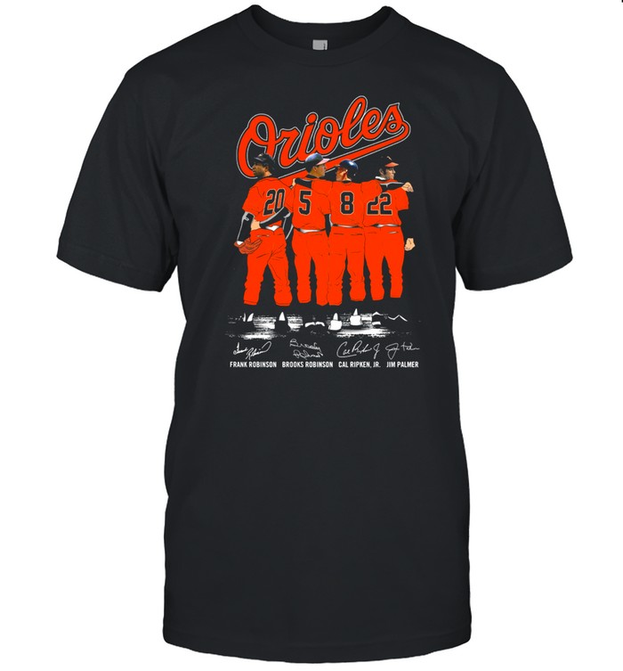 The Orioles Frank Robinson Brooks Robinson Cal Ripken Jr And Jim Palmer Signatures shirt