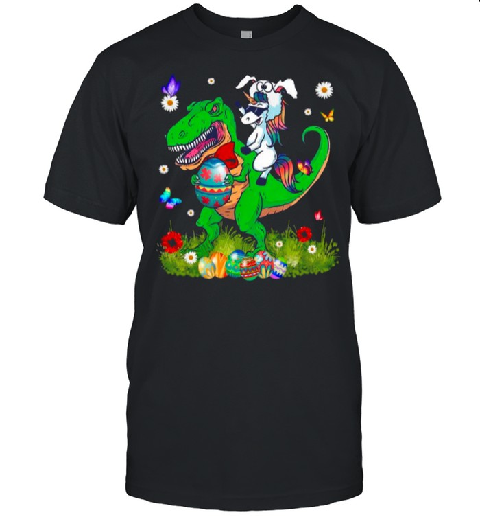 Unicorn Riding Dinosaur Happy Easterawr Eggs shirt