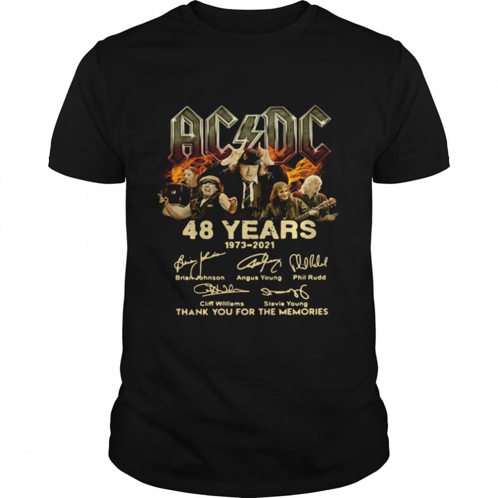 AC DC 48 Years 1973 2021 signatures thank you for the memories shirt