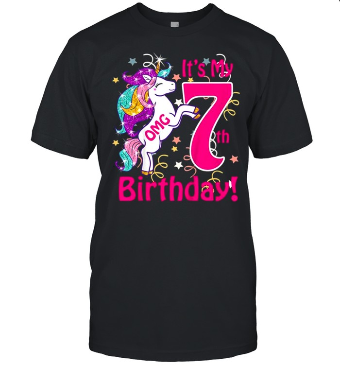 Kids Omg It’s My 7th Birthday Girls Unicorn Outfit Tee Shirt