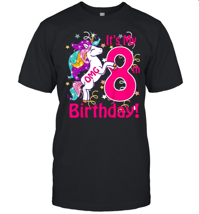 Kids Omg It’s My 8th Birthday Girls Unicorn Outfit Tee Shirt