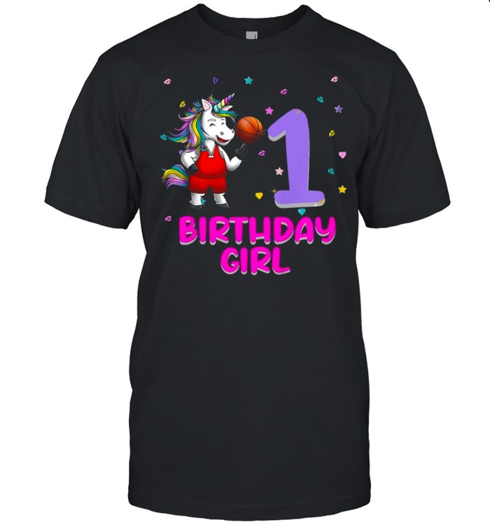 Kids Unicorn Basketball 1st Birthday Girl Love Funny 1 Year Old Tee Shirt