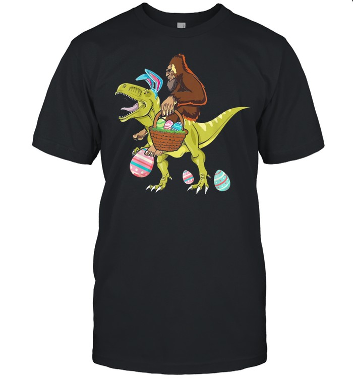 Bigfoot riding dinosaur easter egg shirt