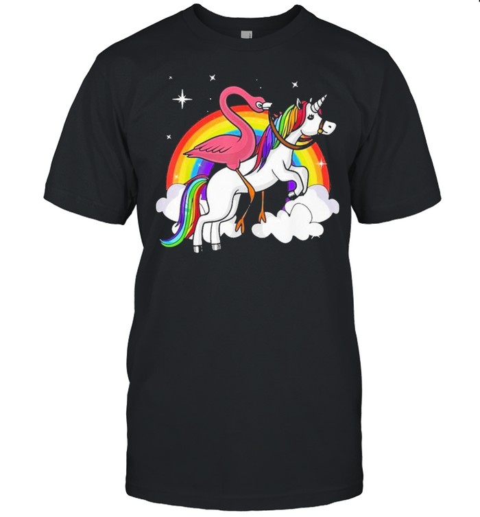 Flamingo Bird Riding Unicorn Magical Rainbow shirt