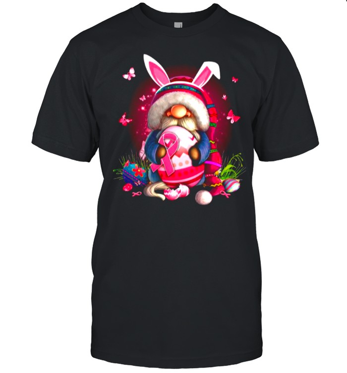 Gnome Hug Breast Cancer And Eggs Happy Easter Day shirt