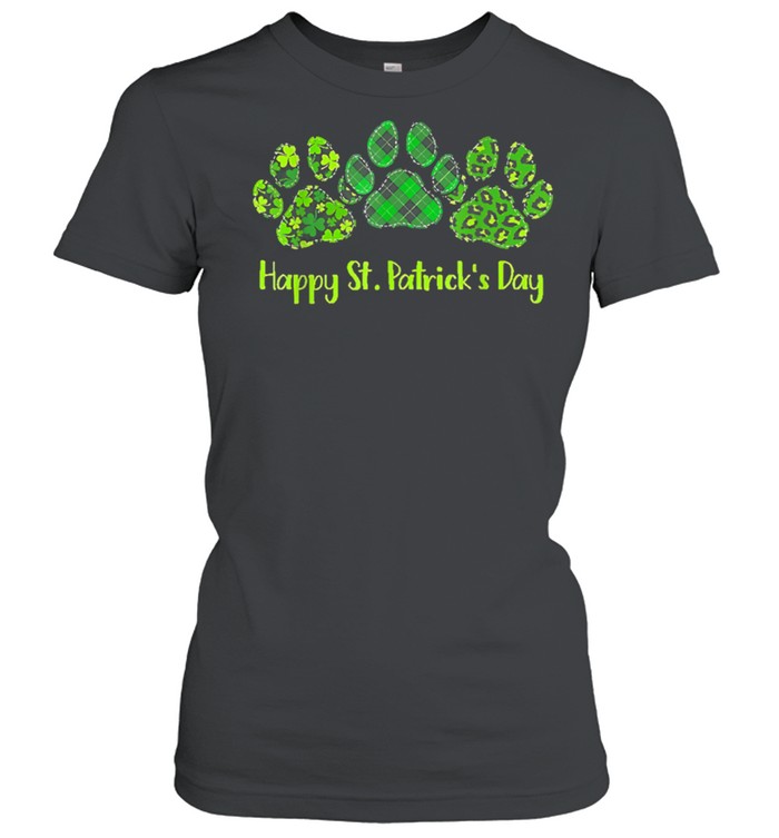 Leopard Print Three Dog Paws Happy Saint Patricks day shirt Classic Women's T-shirt