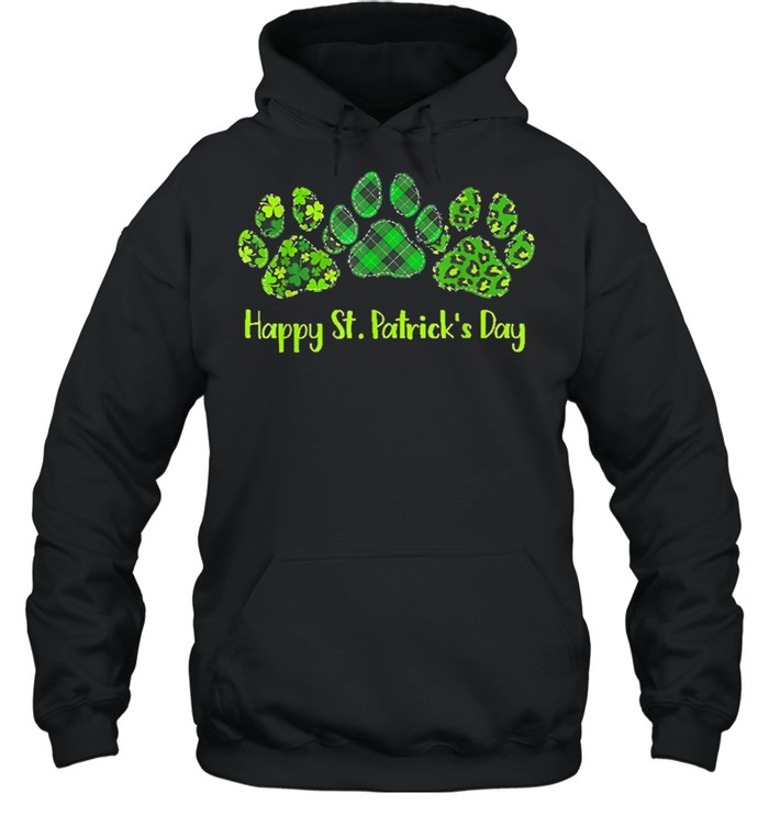 Leopard Print Three Dog Paws Happy Saint Patricks day shirt Unisex Hoodie