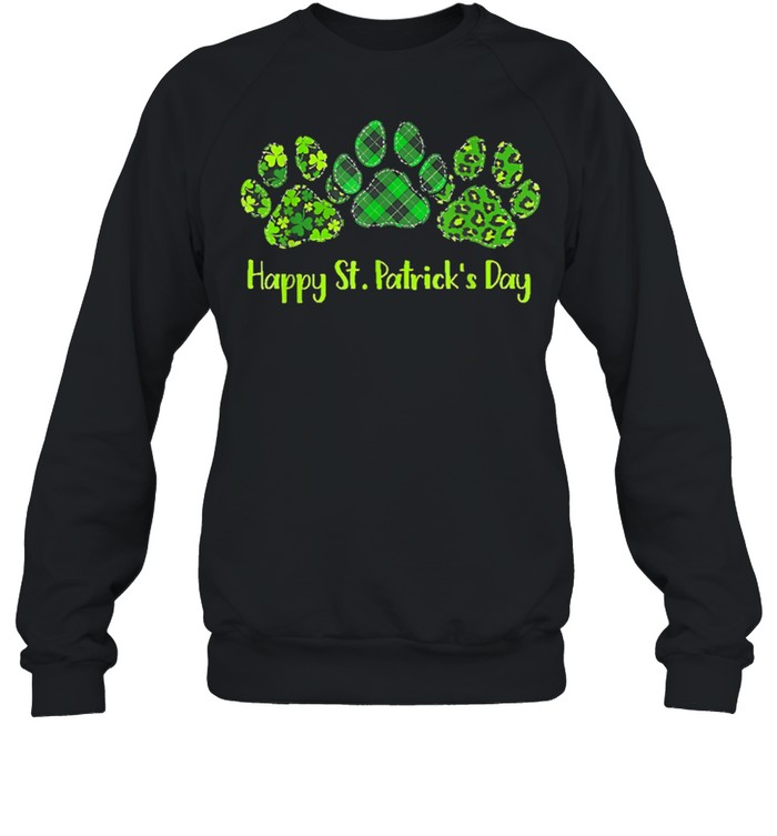 Leopard Print Three Dog Paws Happy Saint Patricks day shirt Unisex Sweatshirt