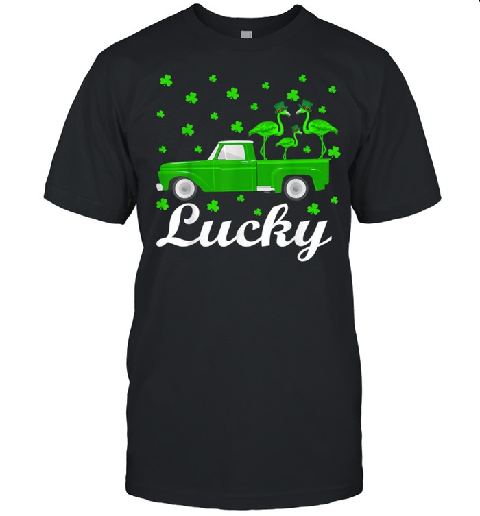 Lucky Flamingo Riding Green Truck Flamingo St Patricks Day shirt