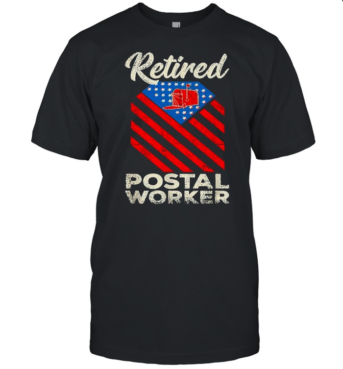 Retired Postal Worker Teammate Mailman Retirement American Flag T-shirt