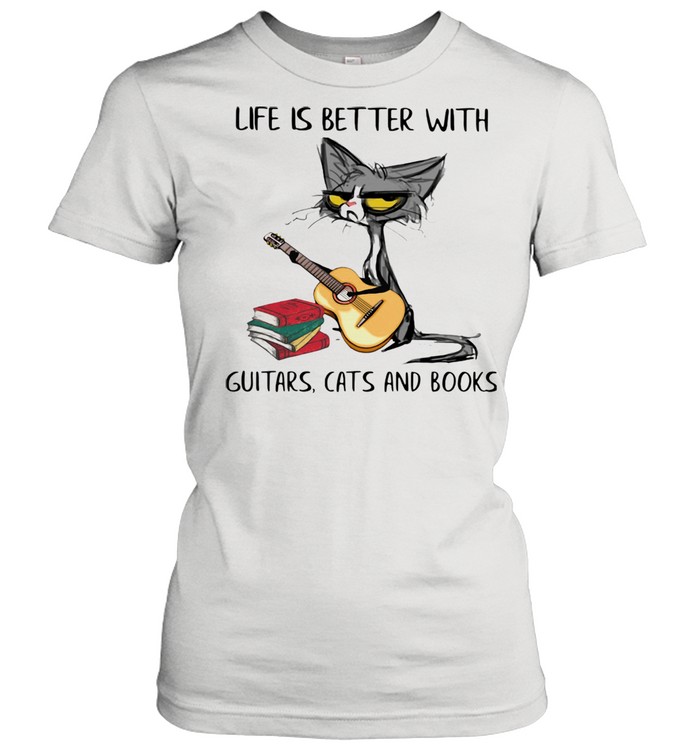 Life Is Better With Guitars Cats And Books Black Cat  Classic Women's T-shirt