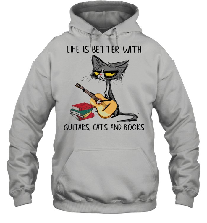 Life Is Better With Guitars Cats And Books Black Cat  Unisex Hoodie