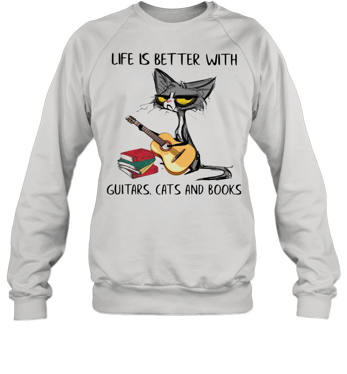 Life Is Better With Guitars Cats And Books Black Cat  Unisex Sweatshirt