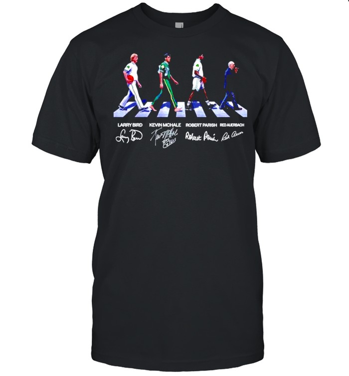 Larry Bird Kevin Mchale Robert Parish Red Auerbach abbey road signatures shirt