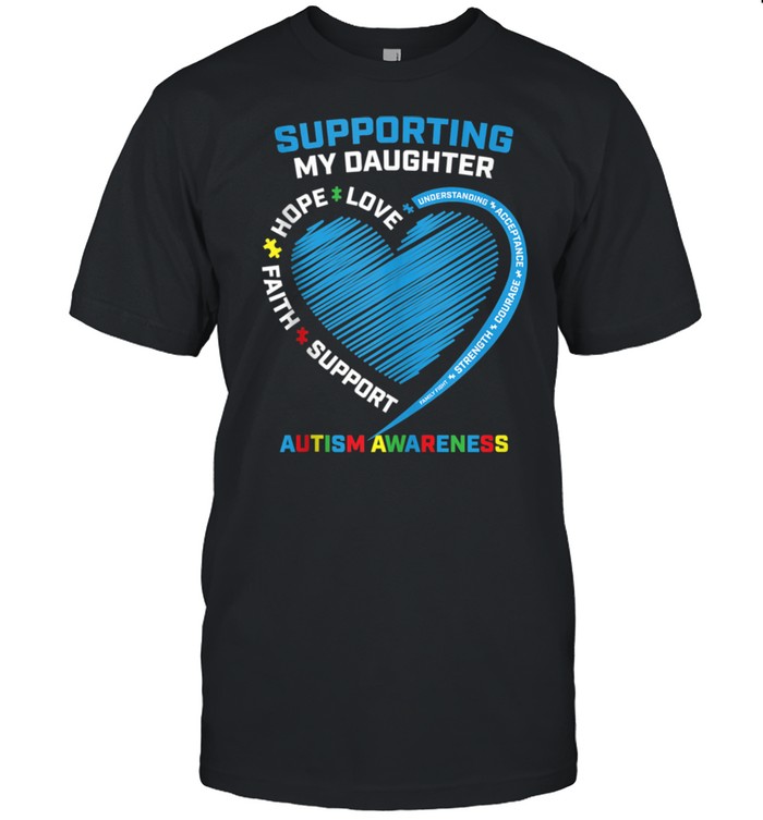 Mom Dad Heart We Wear Blue Support Daughter Autism Awareness shirt