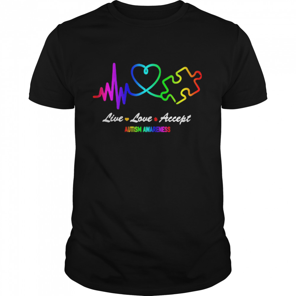 Live love accept autism awareness heart beat shirt