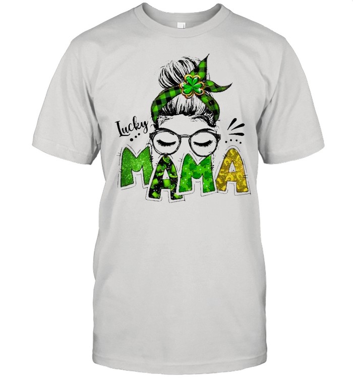 Lucky Mama Woman Face With Glasses Bandana St Patricks Day Shirt