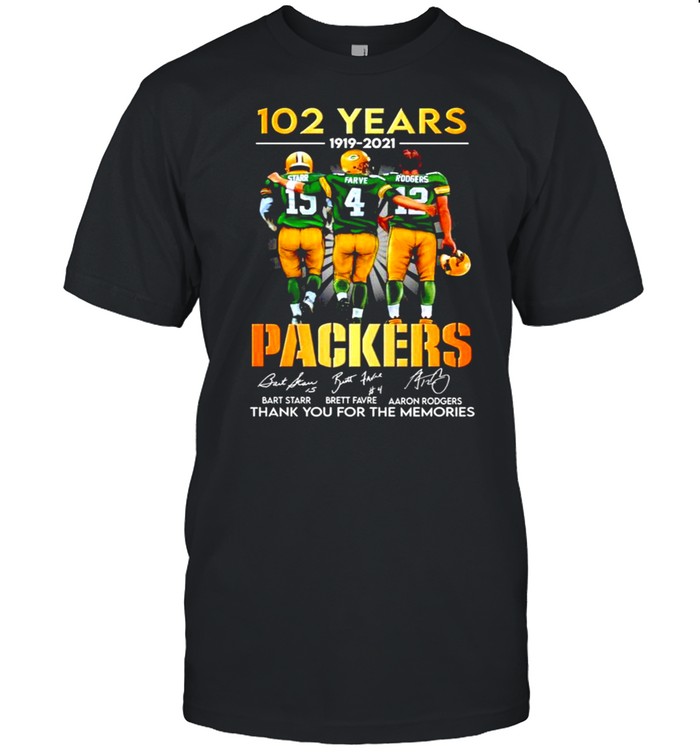 Starr Favre Rodgers 102 Years 1919-2021 Green Bay Packers signatures shirt