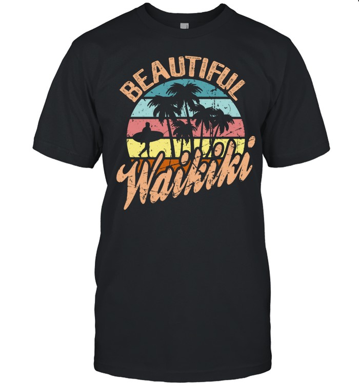 Hawaii Oahu Waikiki Beach Distressed Vintage Surfer Sunset shirt