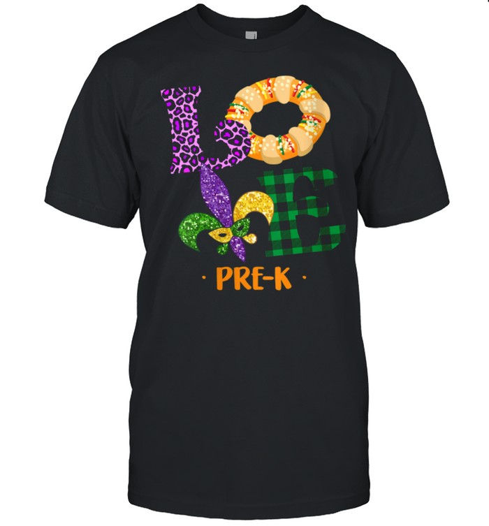 PreK Teacher Love Leopard Plaid Mardi Gras shirt