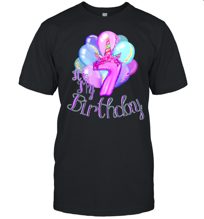 Unicorn Party Cute Seventh Birthday Shirt