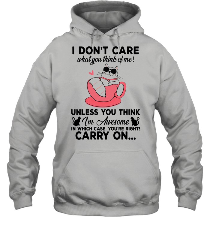 Cat I Don’t Care What You Think Of Me Unless You Think I’m Awesome In Which Case You’re Right Carry On T-shirt Unisex Hoodie