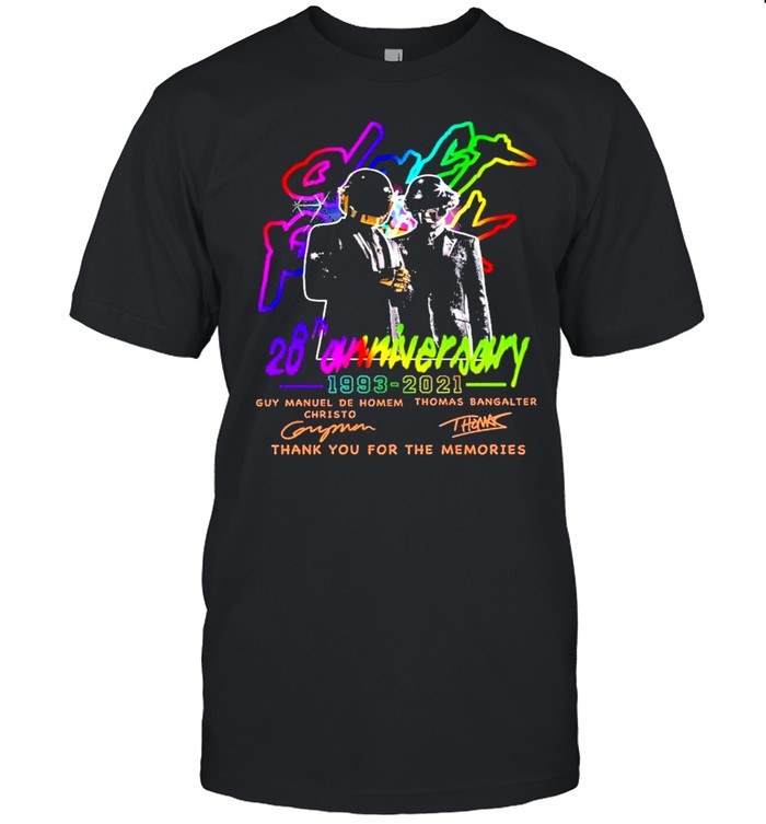 Daft Punk 28th Anniversary 1993 2021 Guy Manuel De Homem Thomas Bangalter Signature Thank You For The Memories Shirt