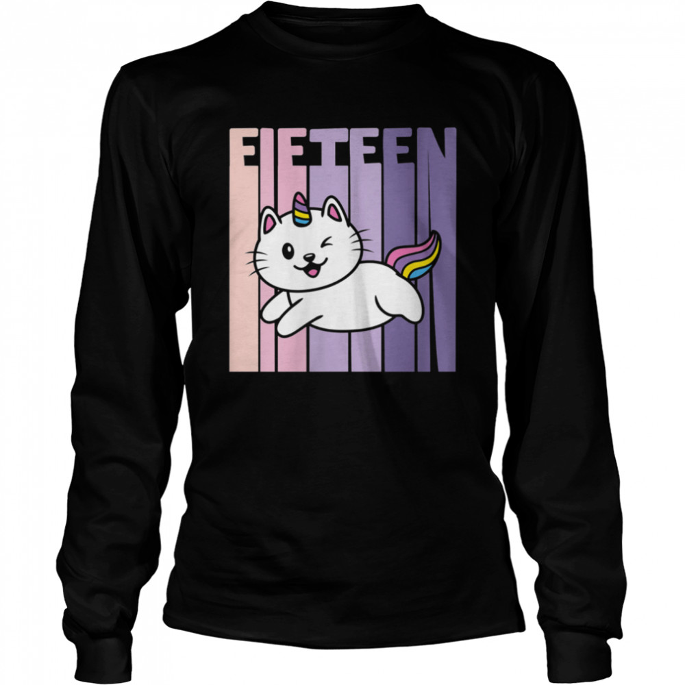15 Year Old Cute Caticorn Cat Unicorn Birthday Girl Bday shirt Long Sleeved T-shirt