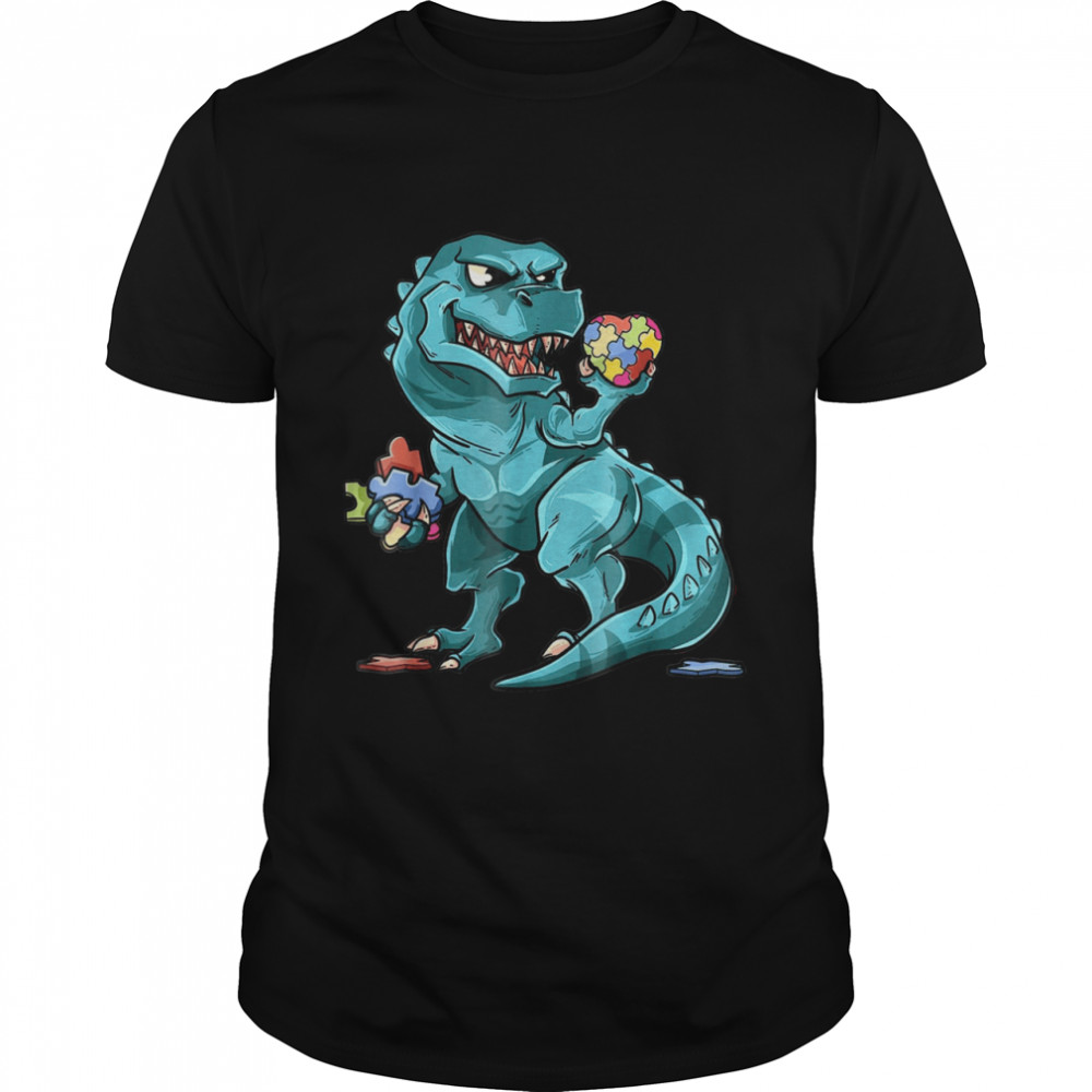 Autism Awareness Dinosaur Shirt Heart Puzzle Pieces shirt