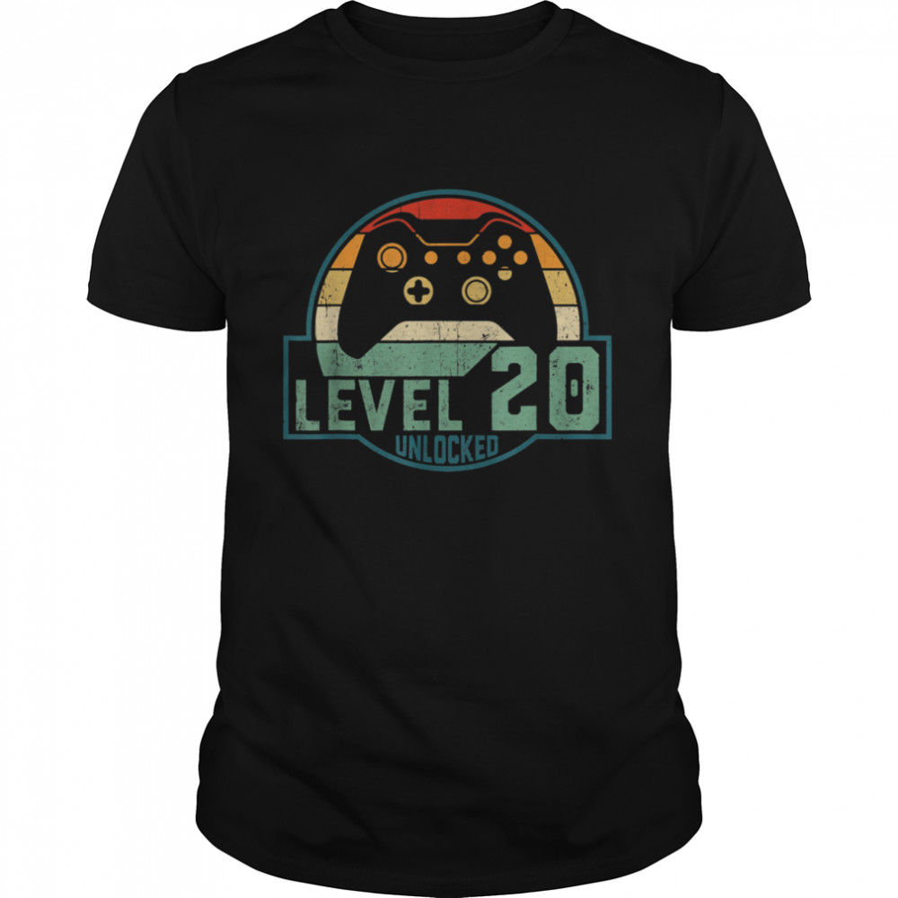 Level 20 Unlocked Video Game 20th Birthday 20 Years Old shirt