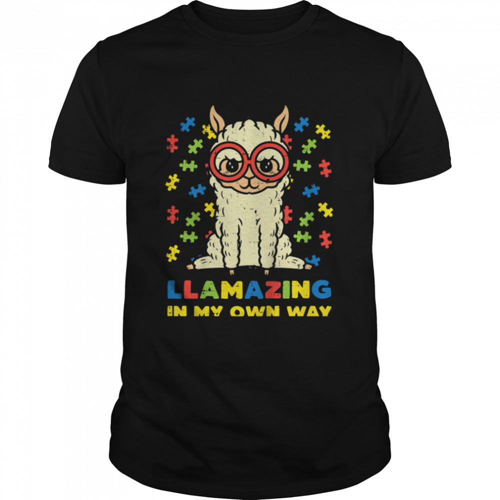 Llamazing In My Own Way Llama Puzzle Girls Autism Awareness shirt