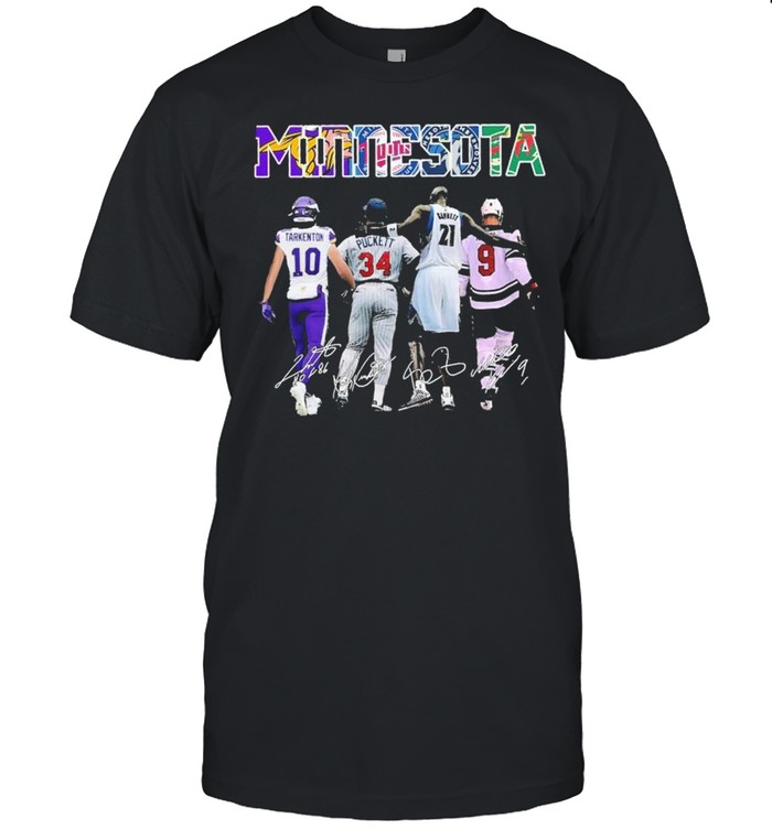 Minnesota teams sports 10 Tarkenton 34 Puckett 21 Garnett signatures shirt