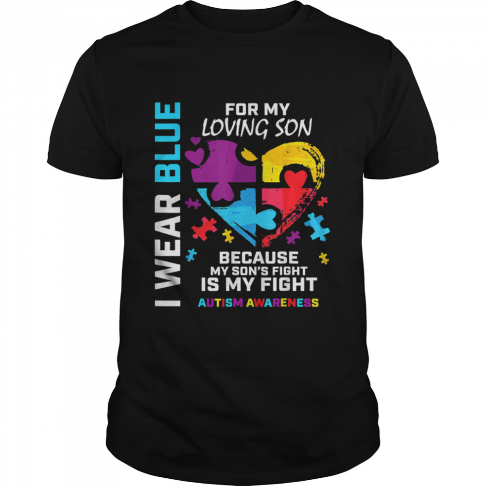 Mom Dad Heart Puzzle I Wear Blue For My Son Autism Awareness shirt