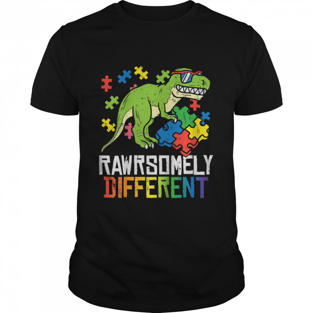 Rawrsomely Different Trex Puzzle Boys Autism Awareness Boys shirt