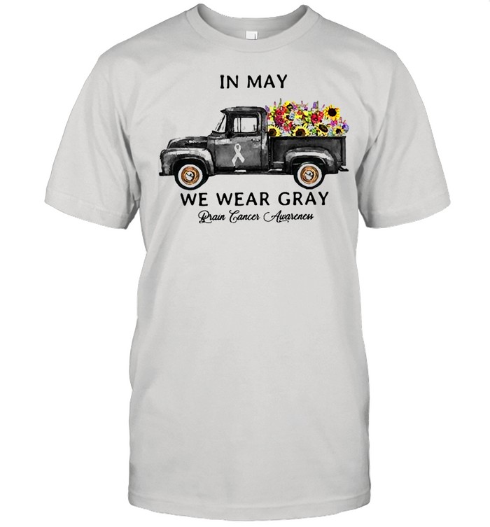 Lovely truck sunflower in may we wear gray brain cancer awareness shirt