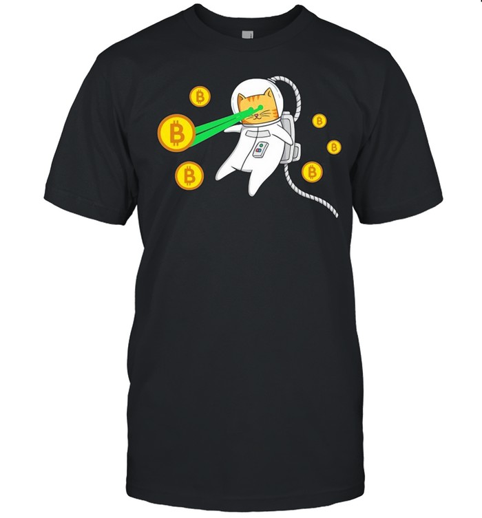 Space Astronaut Cat Bitcoin Laser Eyes Cryptocurrency Btc T-shirt